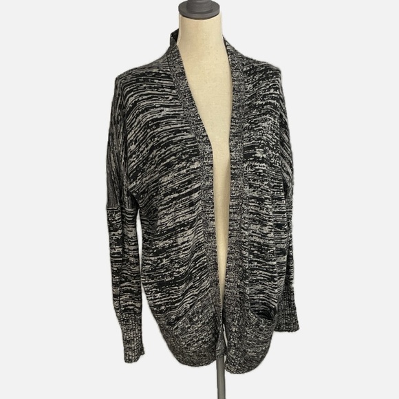 Talula Open Cardigan Sweater Marled Black Gray Size Large Angora Cashmere Blend - Picture 1 of 9